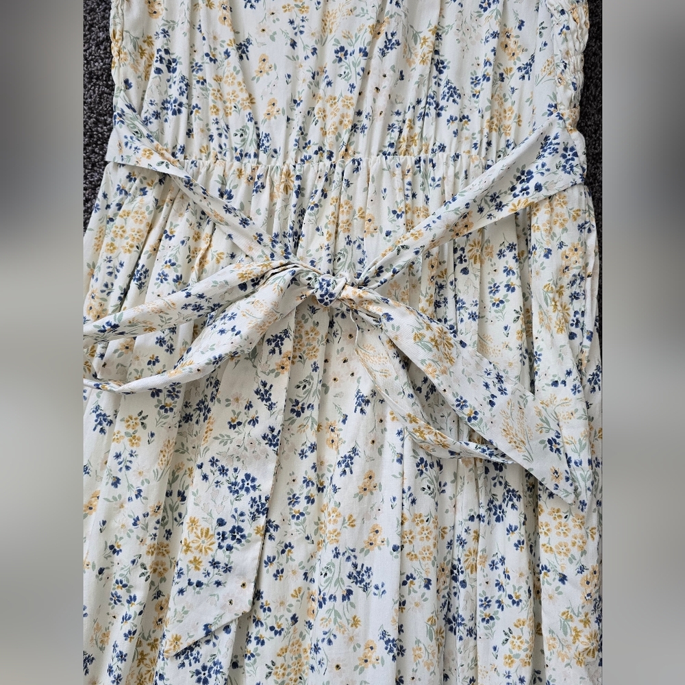 Neuflora Catalina Ruffled Dress Cream with Blue & Yellow Floral - Picture 6 of 6